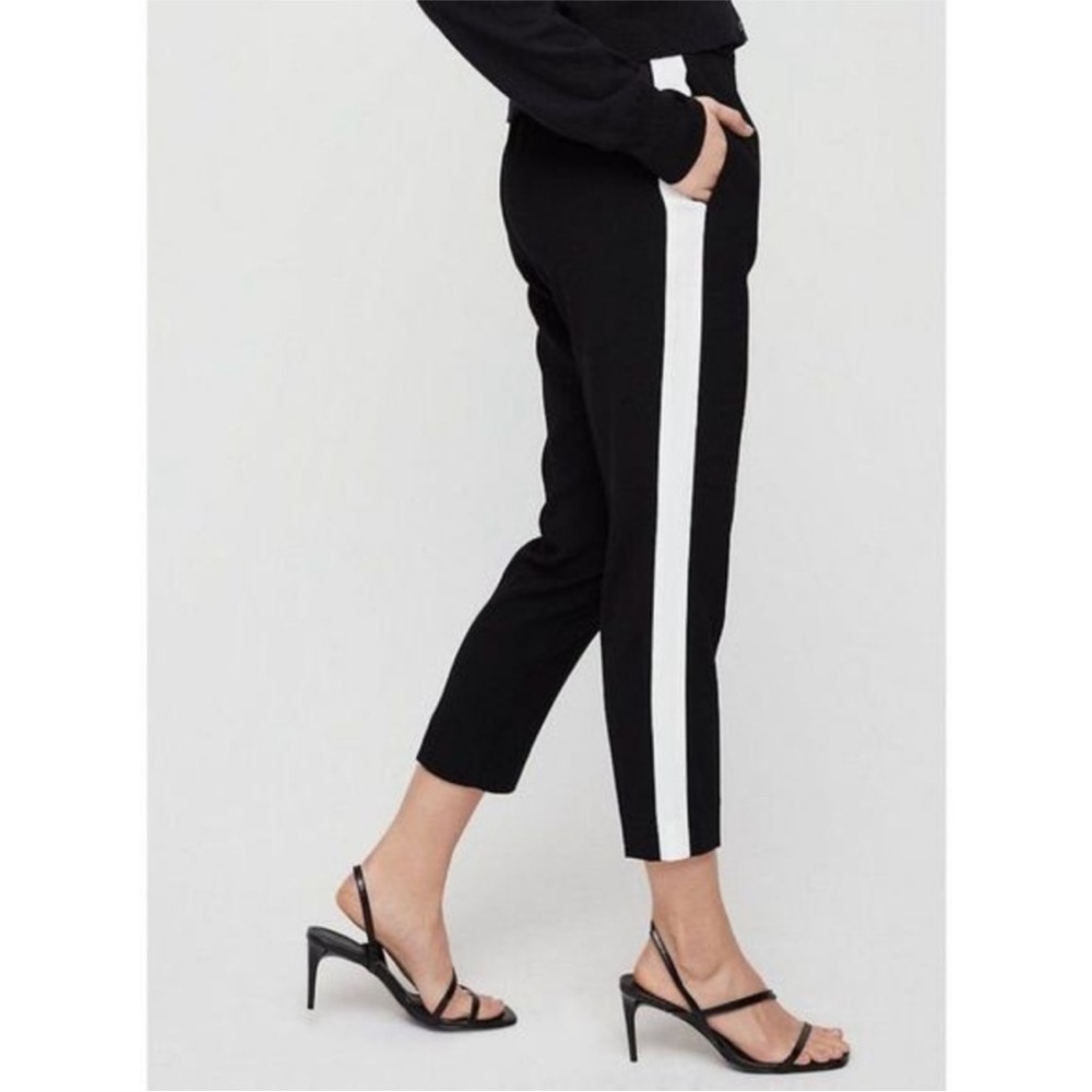 Aritzia Babaton Conan Black Tuxedo Cropped Pants with White Stripe EUC